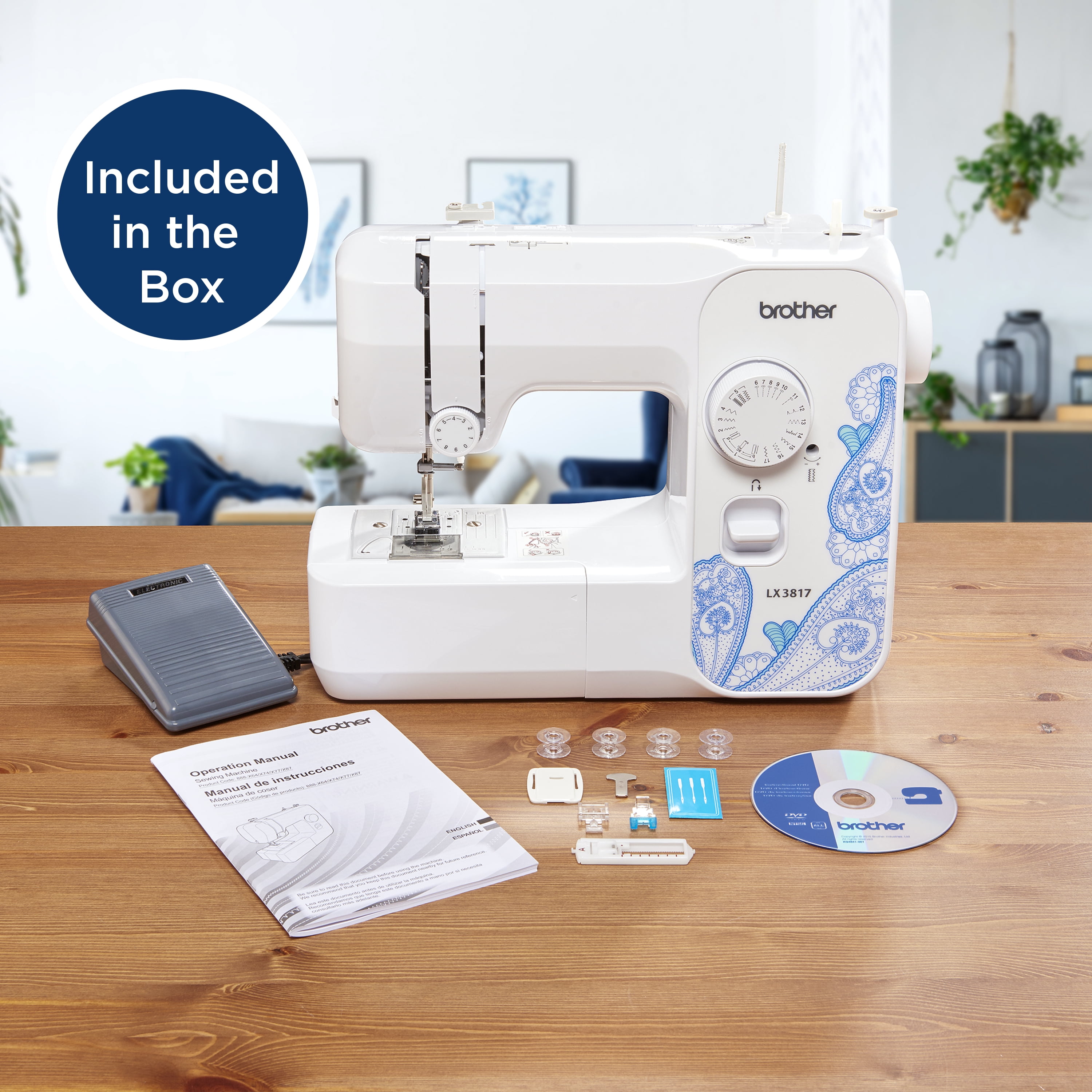 Brother LX3817 17-Stitch Full-size Electric Sewing Machine, LED, White -  RLX3817 (Certified Refurbished)