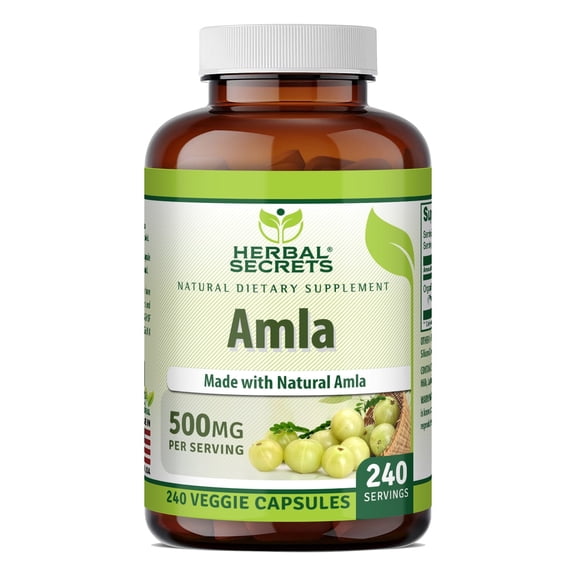 Herbal Secrets Amla 500 Mg 240 Veggie Capsules Supplement | Non-GMO | Gluten Free | Made in USA | Suitable for Vegetarians