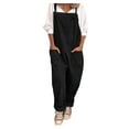 thumbnail image 3 of Women's Plus Size Overalls Casual Jumpers Loose Solid Color Dungarees Romper Baggy Playsuit Cotton And Linen Sleeveless Jumpsuit on Clearance, 3 of 6