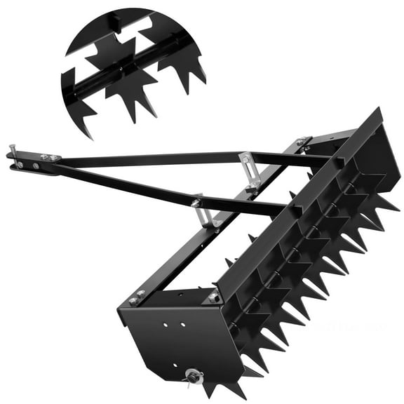 31in Tow Behind Lawn Aerator, Thick Iron & Star Steel Tines, Double Rod for Lawn, Yard, Garden Upkeep