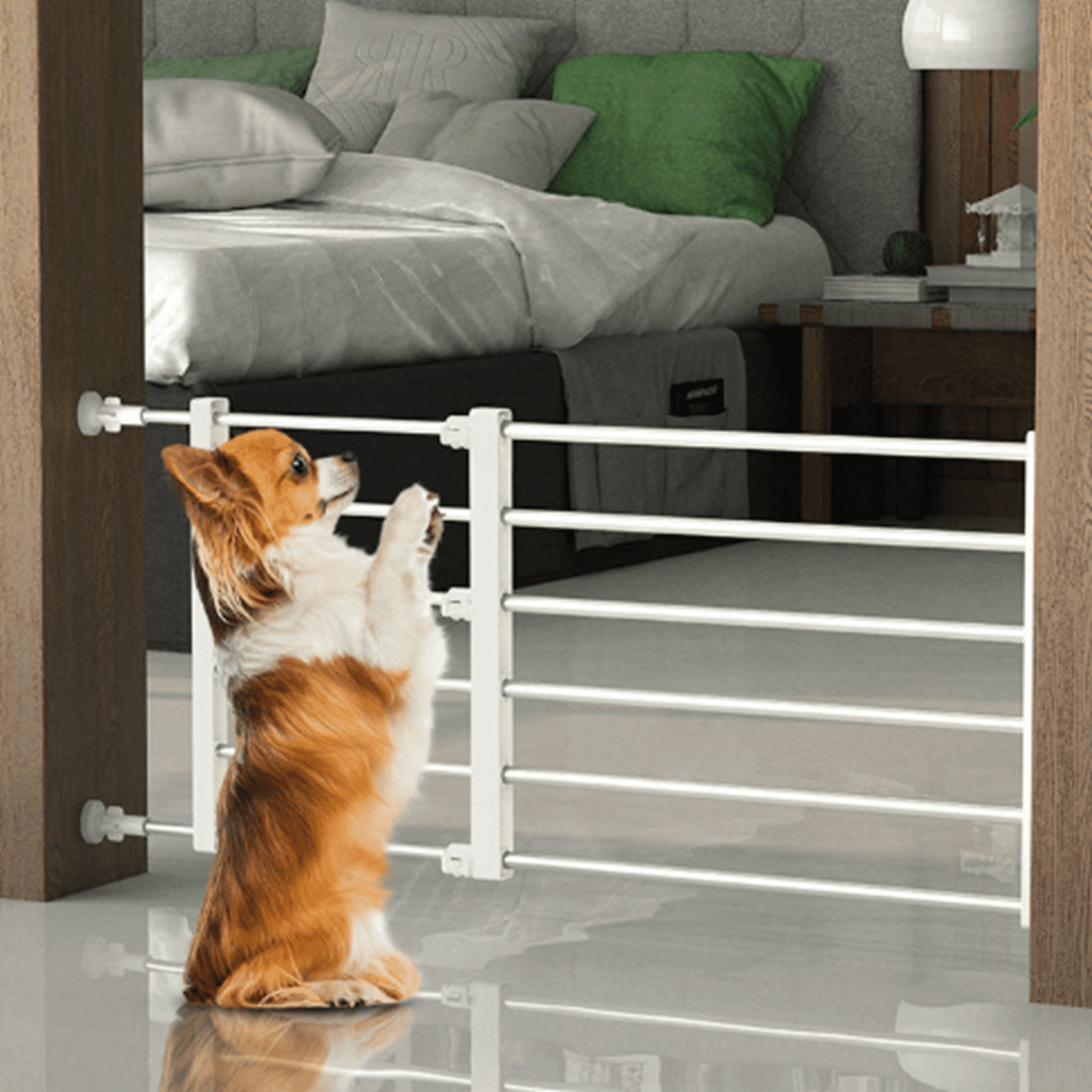 Xhegex Extra Wide Metal Pet Gate for Dogs, No Drilling Retractable Stair Gate, Living Room Dog Barrier for Pets, Safe and Durable