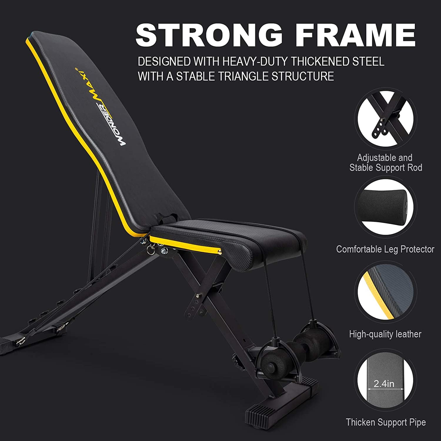 Wonder Maxi Adjustable Weight Bench, Strength Training Bench for Full Body Exercise, Work Out Bench Equipment with Arm Resistance Bands