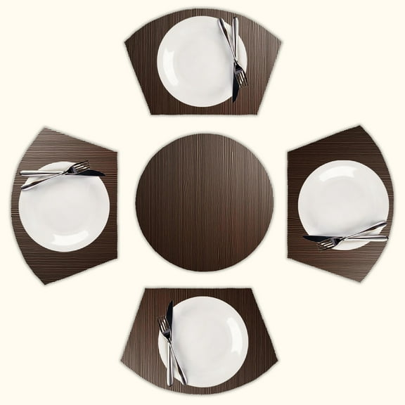 Dark Brown Vertical Stripes Round Table Placemats Set Of 5 Wedge Table Mats Washable Heat Resistant Place Mat For Dining Table Kitchen Farmhouse Restaurant