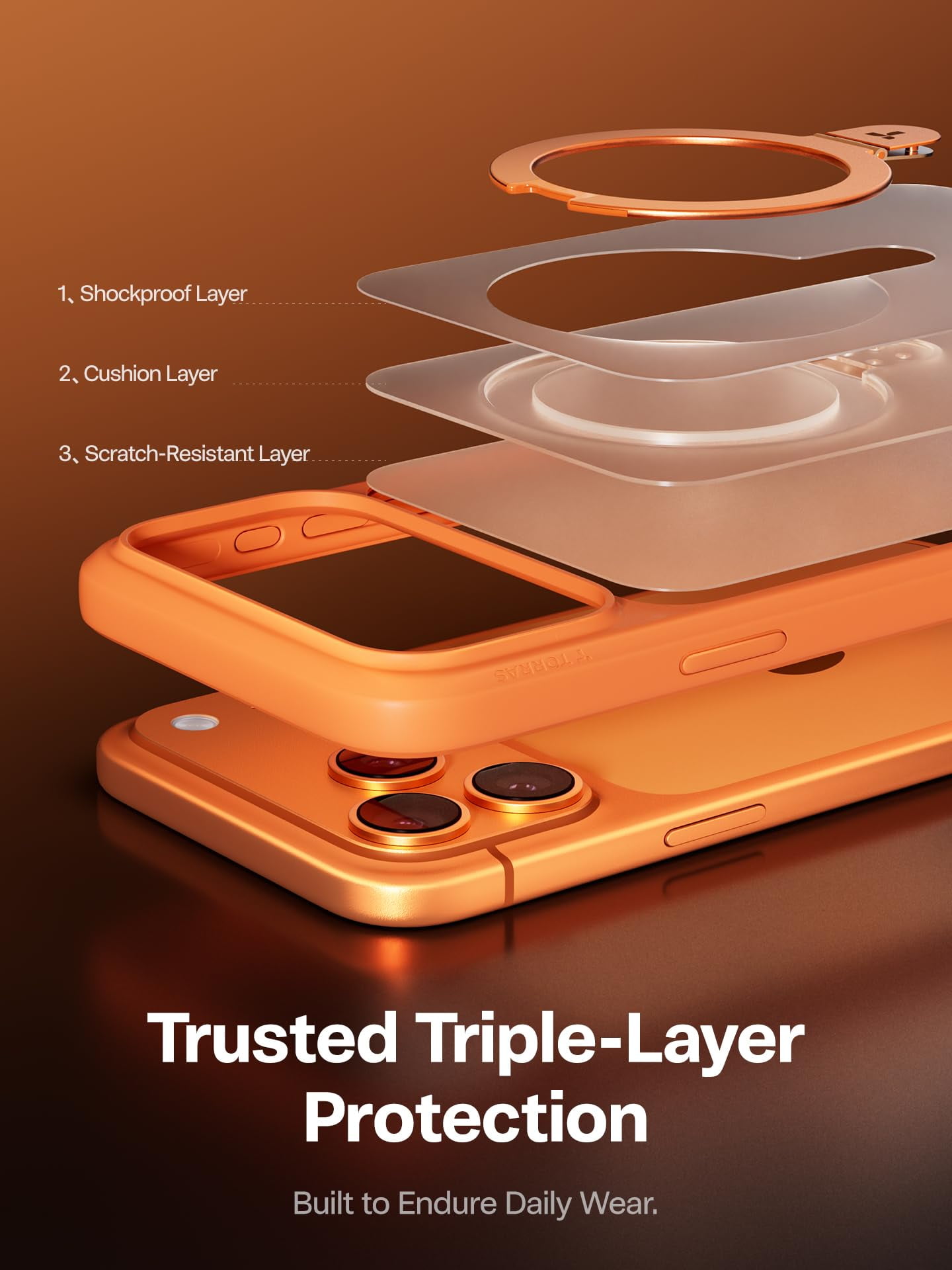TORRAS Ostand for iPhone 17 Pro Max Case with Sturdy Stand, Camera Control Cover Compatible with MagSafe, Military Grade Protection, Translucent Slim Phone Case for iPhone 17 Pro Max 6.9", Orange