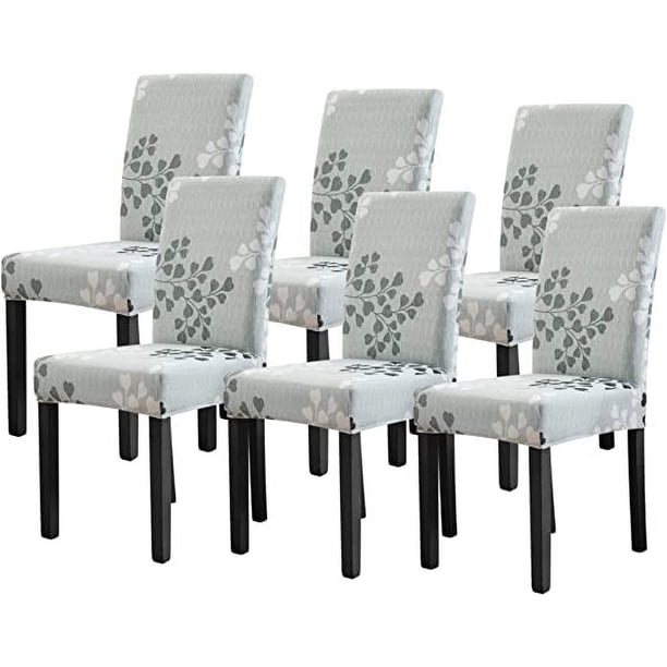Nvzi Juego de 6 fundas para sillas de comedor, fundas para sillas de cocina y comedor, fundas elásticas para sillas Parson (paquete de 6, patrón de hojas impresas)