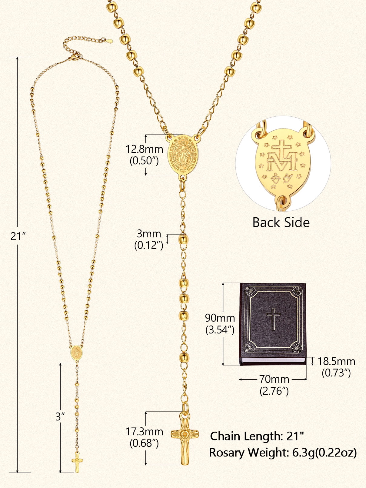 FaithHeart Virgin Mary Rosary Necklace for Women 14K Gold Plated Stainless Steel Dainty Blessed Bead Catholic Christian Church Jesus Cross Necklace with Pray Card Mothers Day Jewelry Gift for Mom