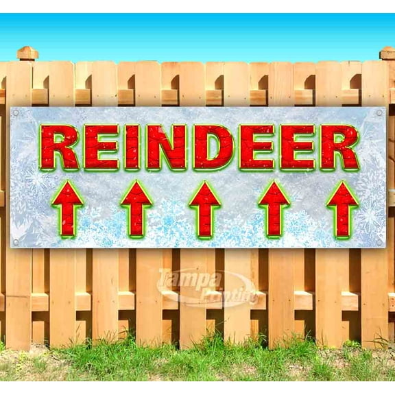 Reindeer Up Arrow Red Caps 13 oz Vinyl Banner With Metal Grommets
