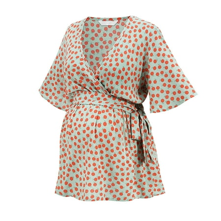 

UMfun Maternity Tops Ladies Fashion Shirt Fruit Pattern Print Short Sleeve V-Neck Breastfeeding Women Blouse Shirt Top