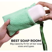 ZOMCHI 2 Pieces Bar Soap Saver Bags with Different Roughness, Exfoliating Soap Bags for Body Wash, Foaming Soap Holder for Shower (Green)