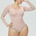 thumbnail image 2 of Honeeladyy Women's Round Neck Long-Sleeved One-Piece Shapewear, Solid Color Slimming Elastic Hip Lift Waist Shapewear #C-Khaki-XXL, 2 of 9
