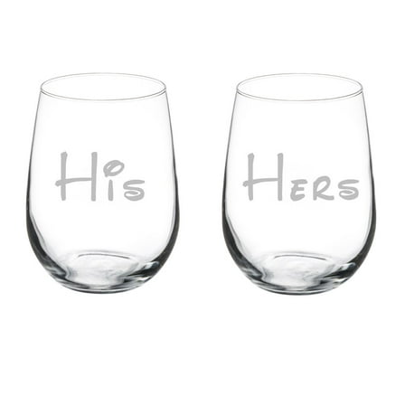 Pair of Wine Glasses (2) His and Hers (17 oz Stemless)