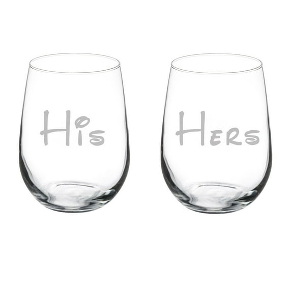 Pair of Wine Glasses (2) His and Hers (17 oz Stemless)
