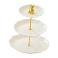 thumbnail image 4 of Un soporte para cupcakes de tres niveles con forma de flor de loto. Perfecto para fiestas y restaurantes. Beige con oso dorado, 4 of 9
