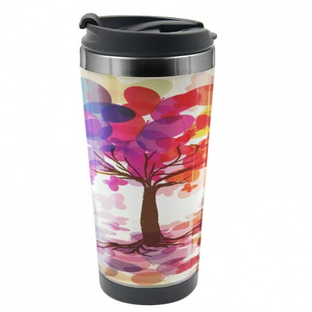 

Abstract Travel Mug Colorful Spring Tree Steel Thermal Cup 16 oz by Ambesonne