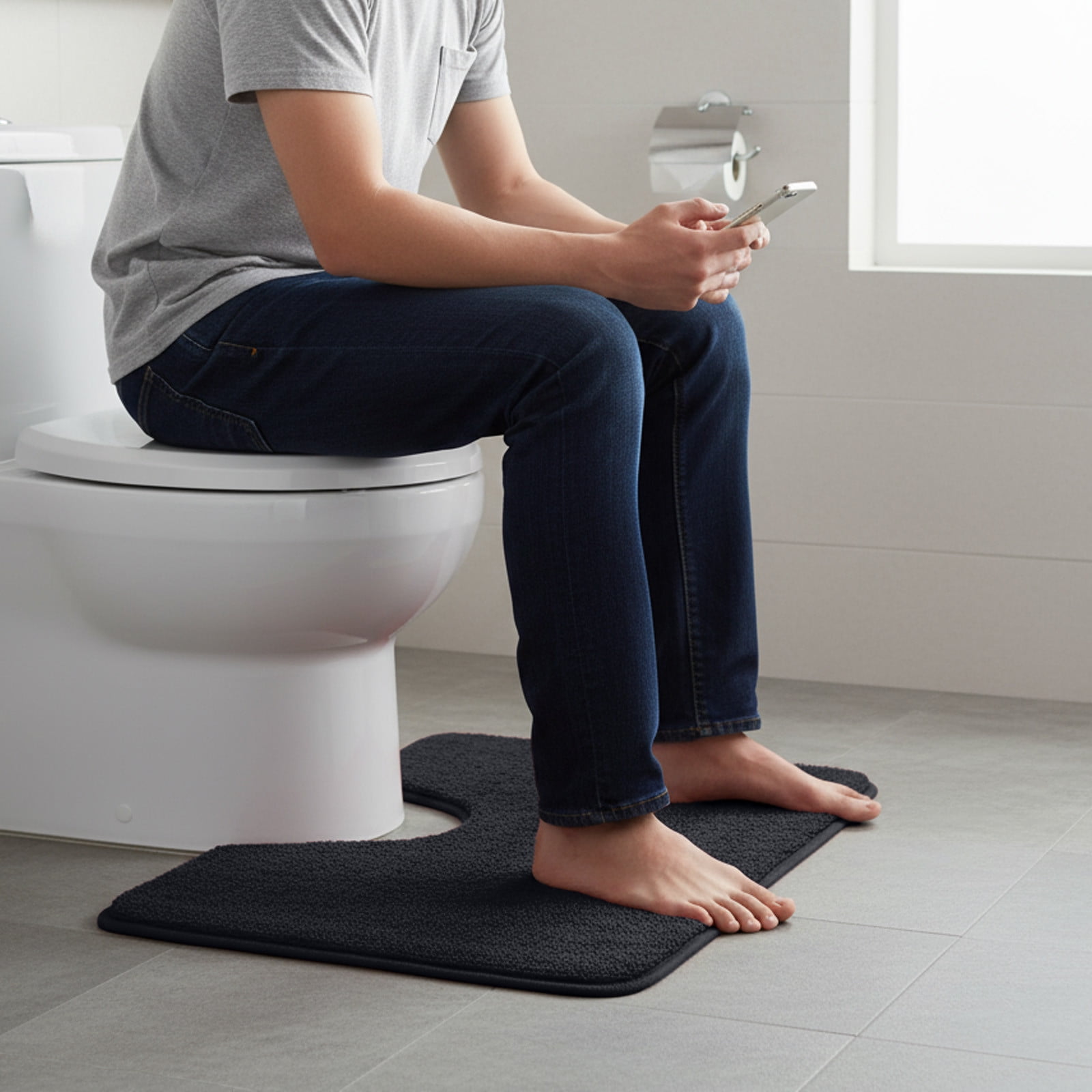 Antqov Soft U-Shaped Bathroom Rug, Foam Bath Mat Non Slip Water Absorption Toilet Mat for Home Bathroom Floor