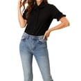 thumbnail image 3 of Allegra K Women's Floral Peter Pan Collar Button Ruffle Puff Short Sleeve Shirt Top, 3 of 5