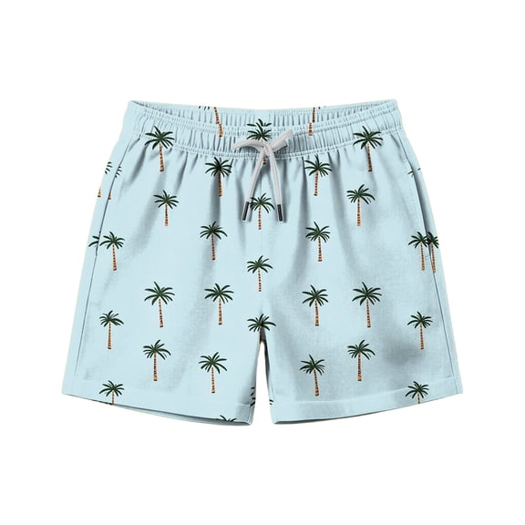Hrsba Boys Swim Trunks Print With Pockets Drawstring Elastic Waist Summer Casual Outdoor Beach Shorts For Boys