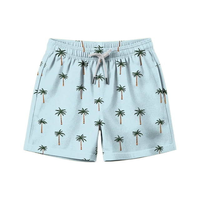 Zpanxa Kids Shorts Polyester Spandex Print Pattern with Drawstring Elastic Waistband Casual Swim Trunks 6-7 Years