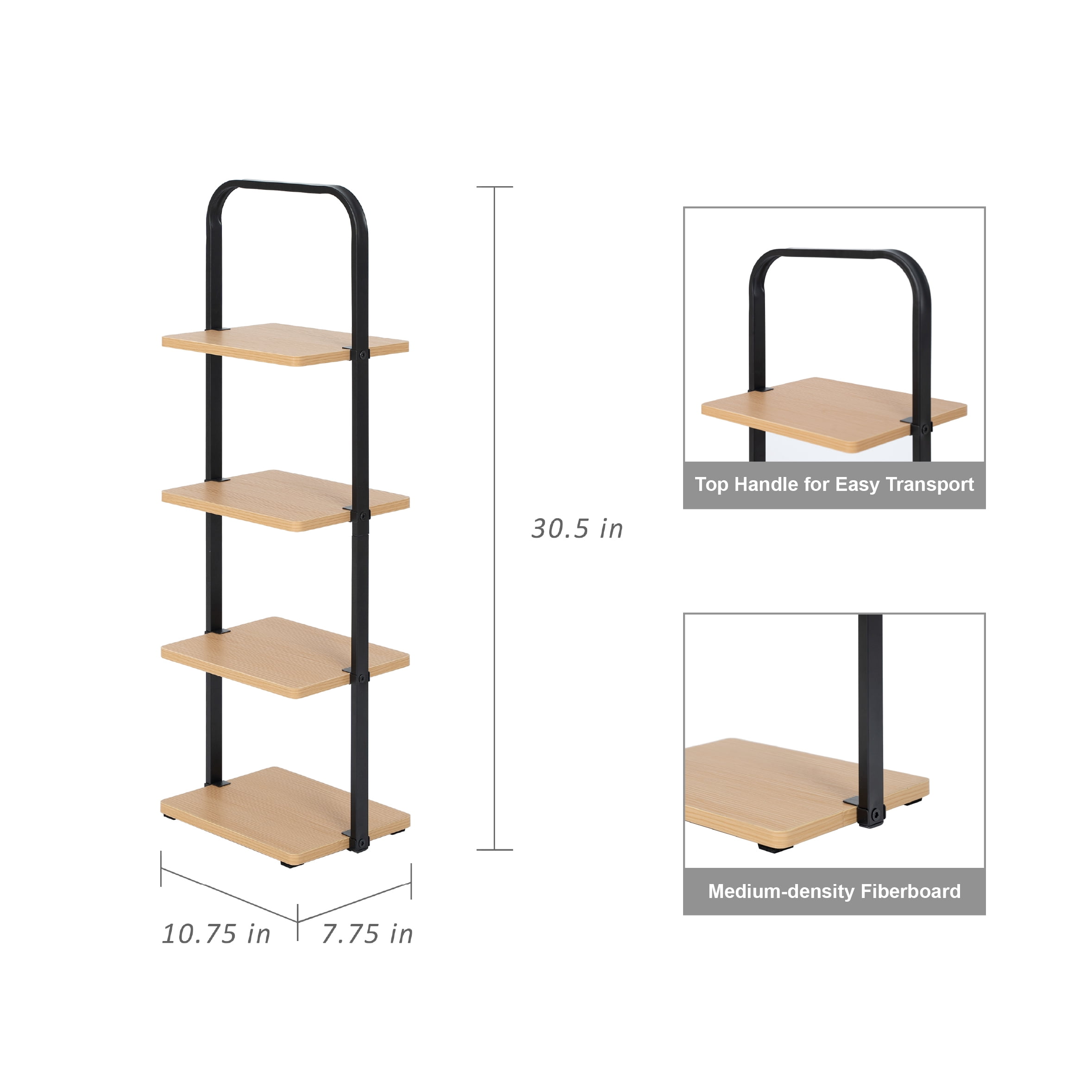 Better Homes & Gardens Juliet 4-Tier Wooden Shoe Ladder for Shoe Storage, Black and Light Honey Wood, Holds up to 4 Pairs