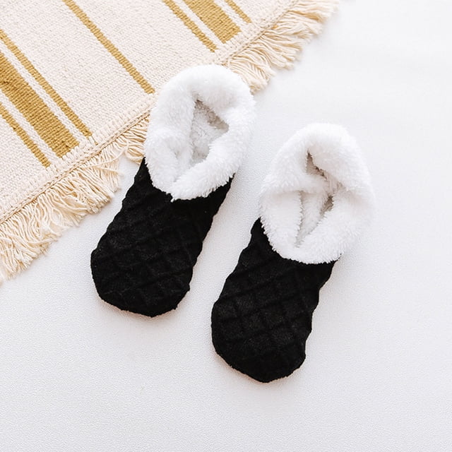 Ladies Warm Solid Color Floor Socks Non Slip Plush Knitted Coral Fleece Socks