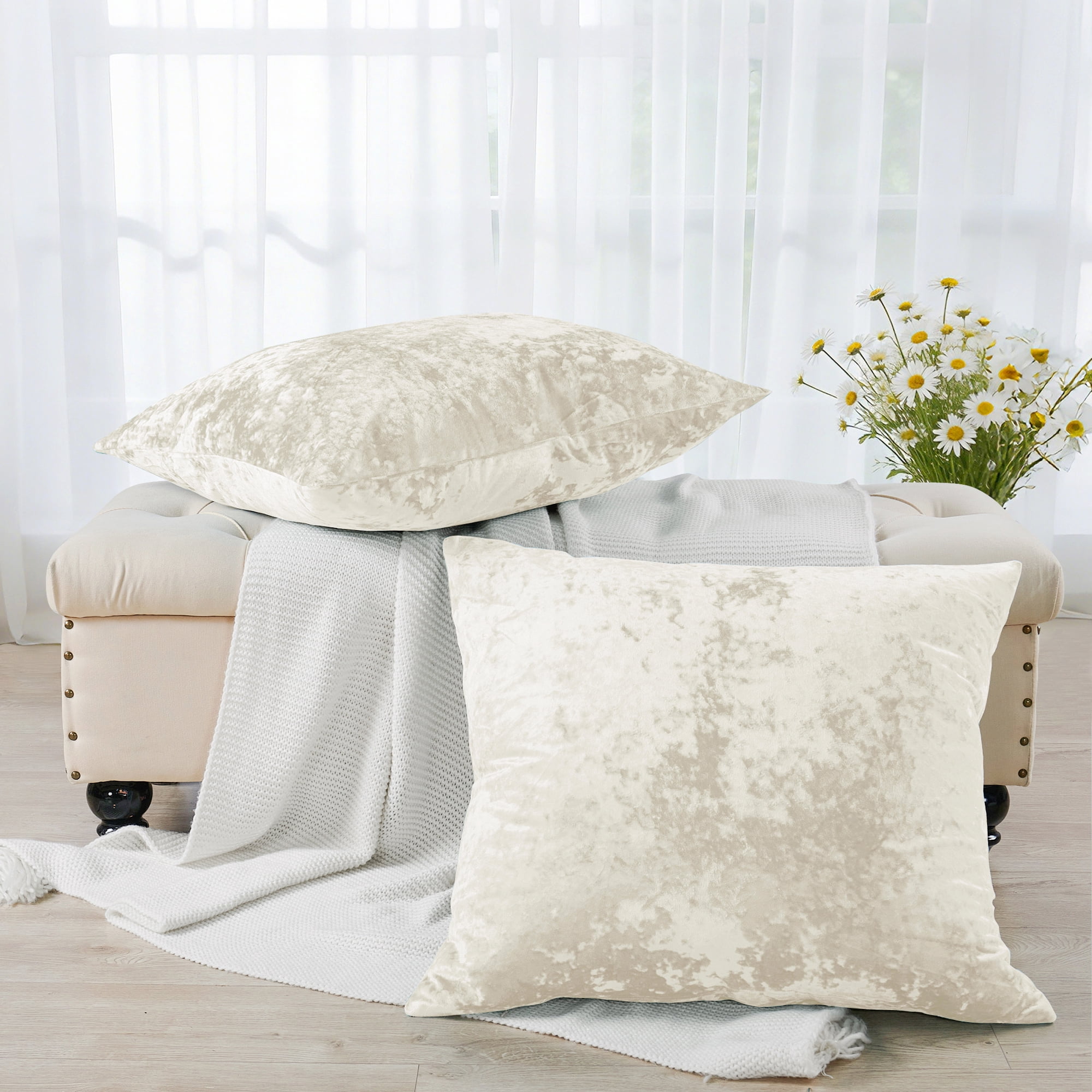 Home Soft Things Crushed Velvet 2 Piece Throw Pillow Cover Set - Gardenia - 26" x 26"