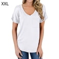 thumbnail image 1 of Camiseta de mujer con cuello en V, manga corta, bolsillo, blusa, top casual de verano, blanco, XXL Methold AP001345-10, 1 of 4