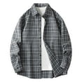 thumbnail image 1 of Blusa y camisa de manga larga con cuello vuelto para hombre, moda informal, cuello vuelto, botones, entramado, camisa de manga larga, abrigo holgado, abrigo de poliéster para hombre, 1 of 7
