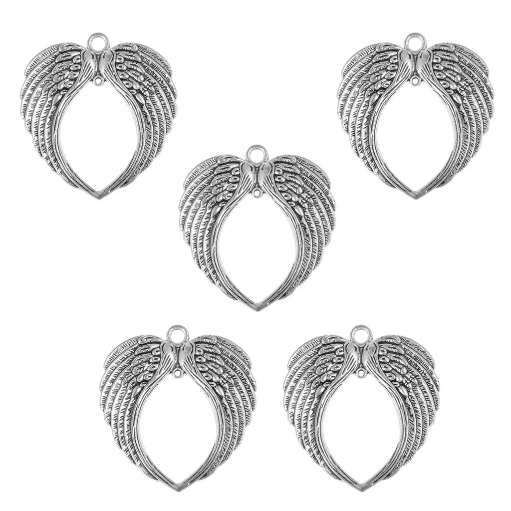 5Pcs Large Angel Wing Charms, Love Heart Charms Pendant Craft Supplies
