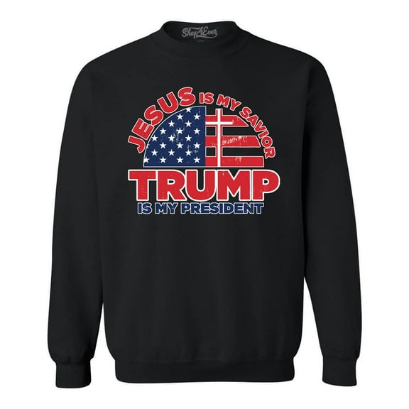 Shop4Ever Men's Jesus is My Savior Trump is My President Crewneck Sweatshirt Small Black