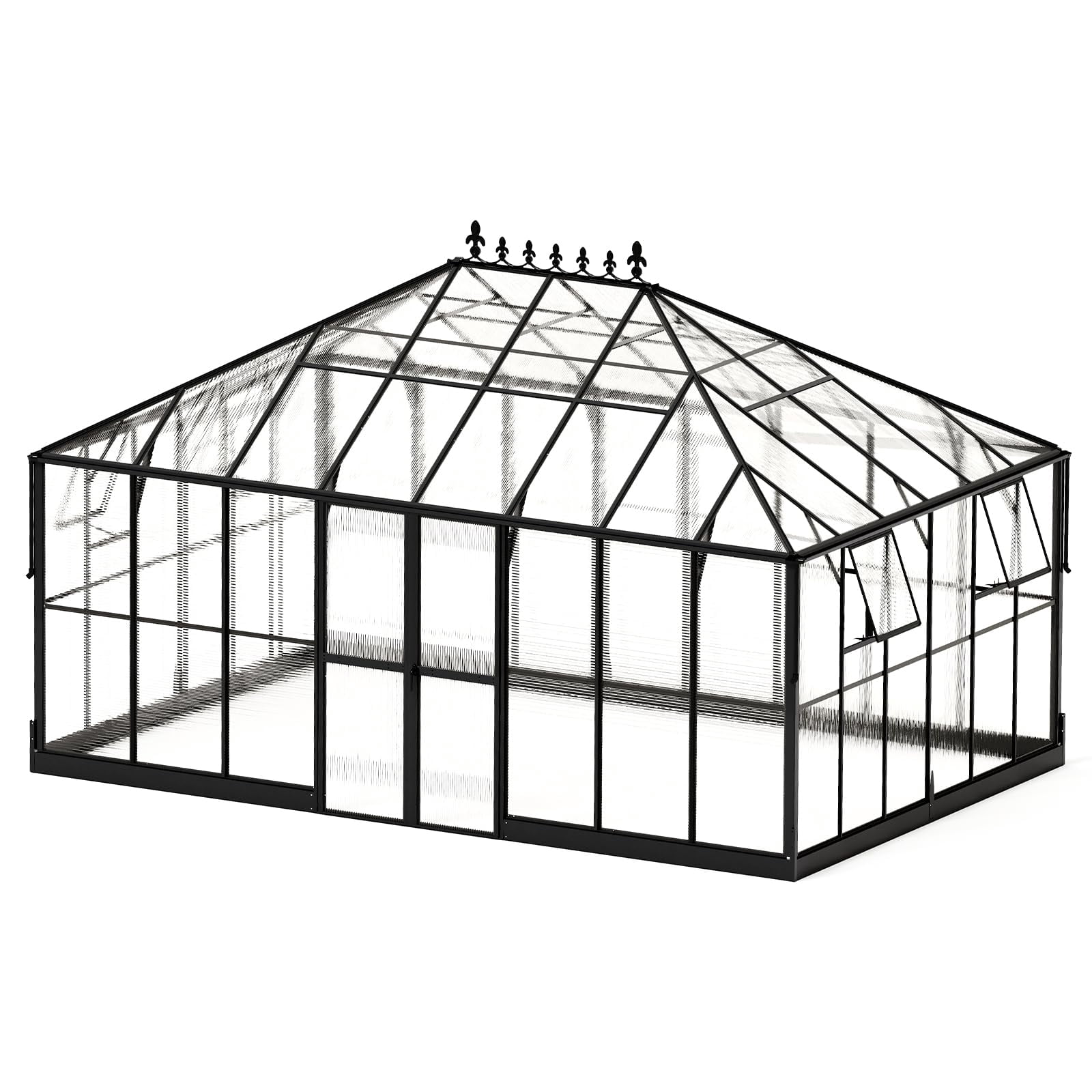 Jocisland 16x12x9.5 ft Polycarbonate Greenhouse- 6 ft Wall Height Outdoor Aluminum Walk-in Greenhouses with 2 Ventilation, for Backyard Garden