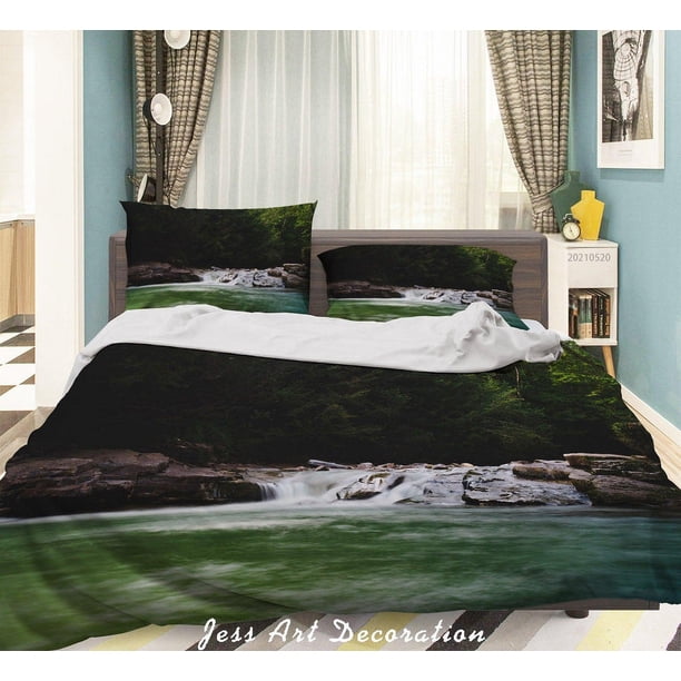 3D Verde Bosque Lago Paisaje Funda nórdica Set Ropa de Cama Set Funda Nórdica