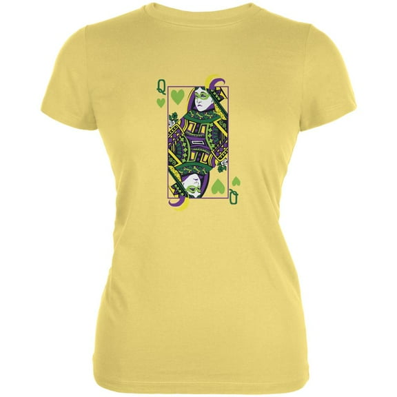 Mardi Gras Queen of Hearts Yellow Juniors Soft T-Shirt - Medium