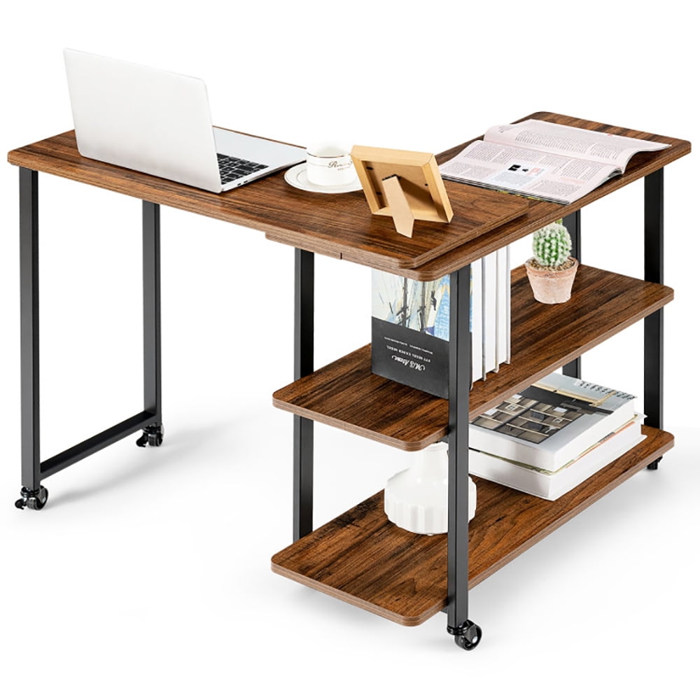 Finihen 360° Free Rotating Sofa Side Table, Couch Table, Snack Table, Rotating Sofa Side Table with Storage Shelves and Wheels, for Home, Office, Brown Finihen 360° Free Rotating Sofa Side Table, Couch Table, Snack Table, Rotating Sofa Side Table with Storage Shelves and Wheels, for Home, Office, Brown