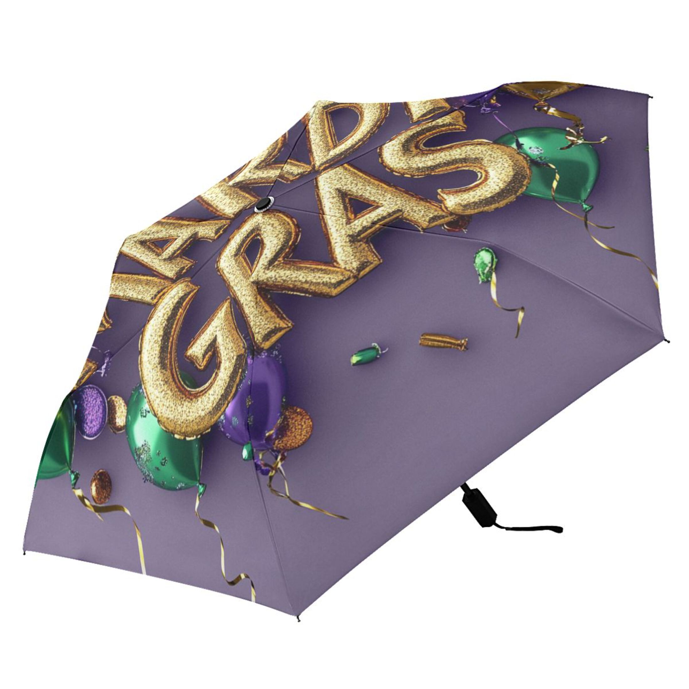 Mardi-gras Colored Balloons All Weather Umbrella Triple Folding Parasol 6 Ribs UV Protection Portable