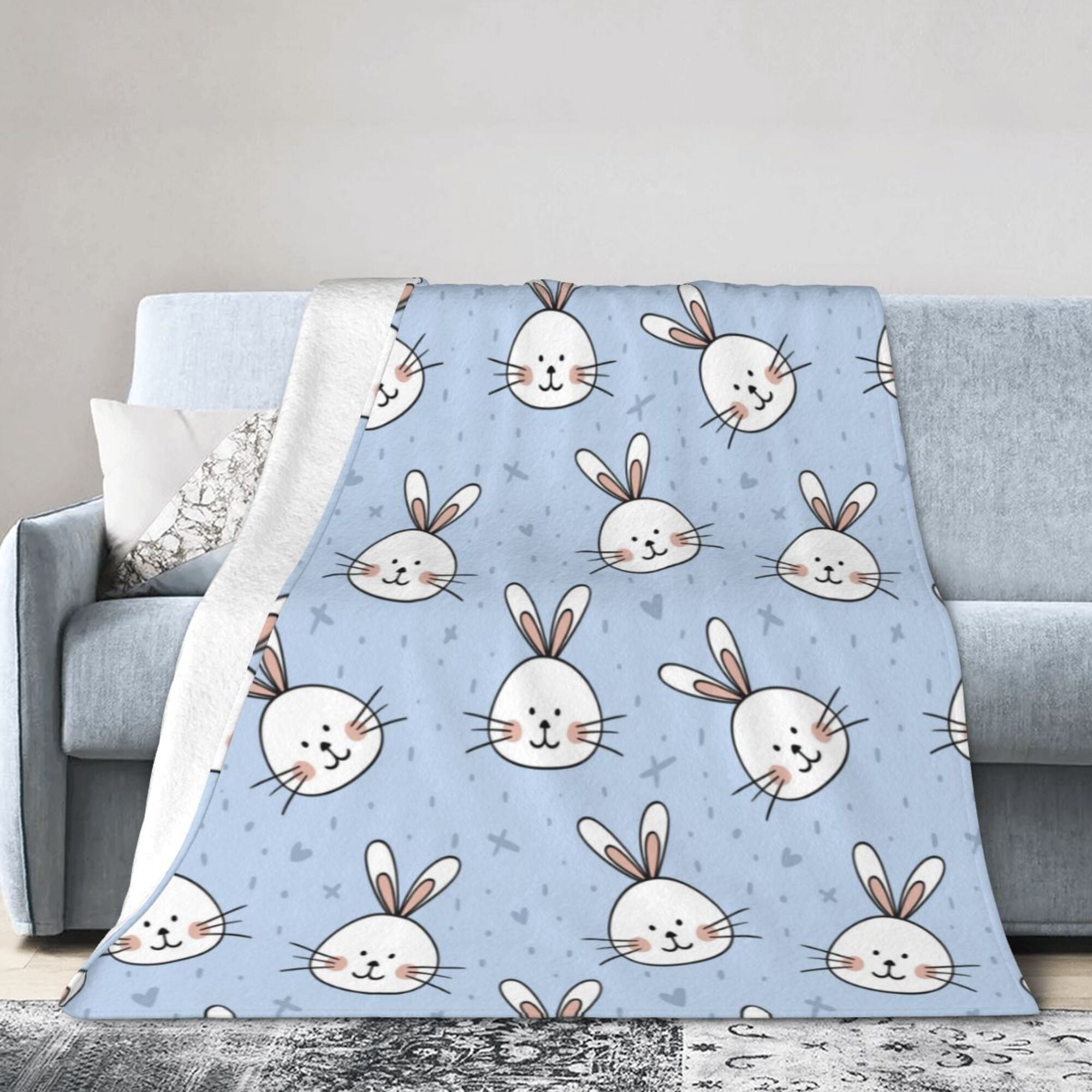 DouZhe Ultra Soft Micro Fleece Lightweight Flannel Bed Blanket Cute Rabbits Animal Print Cozy Warm Throw Blankets 80 x60