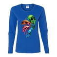 thumbnail image 2 of Trippy Neon Melting Skulls Womens Graphic Long Sleeve T-Shirt, Royal, Medium, 2 of 3