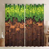 jejeloiu Pixel Grid Blackout Curtains Set of 2 (52x84 Each),Miners Game Window Curtains,Geometric Patchwork Plaid Curtains and Drapes For Boys Girls,Super Cozy Room Decor