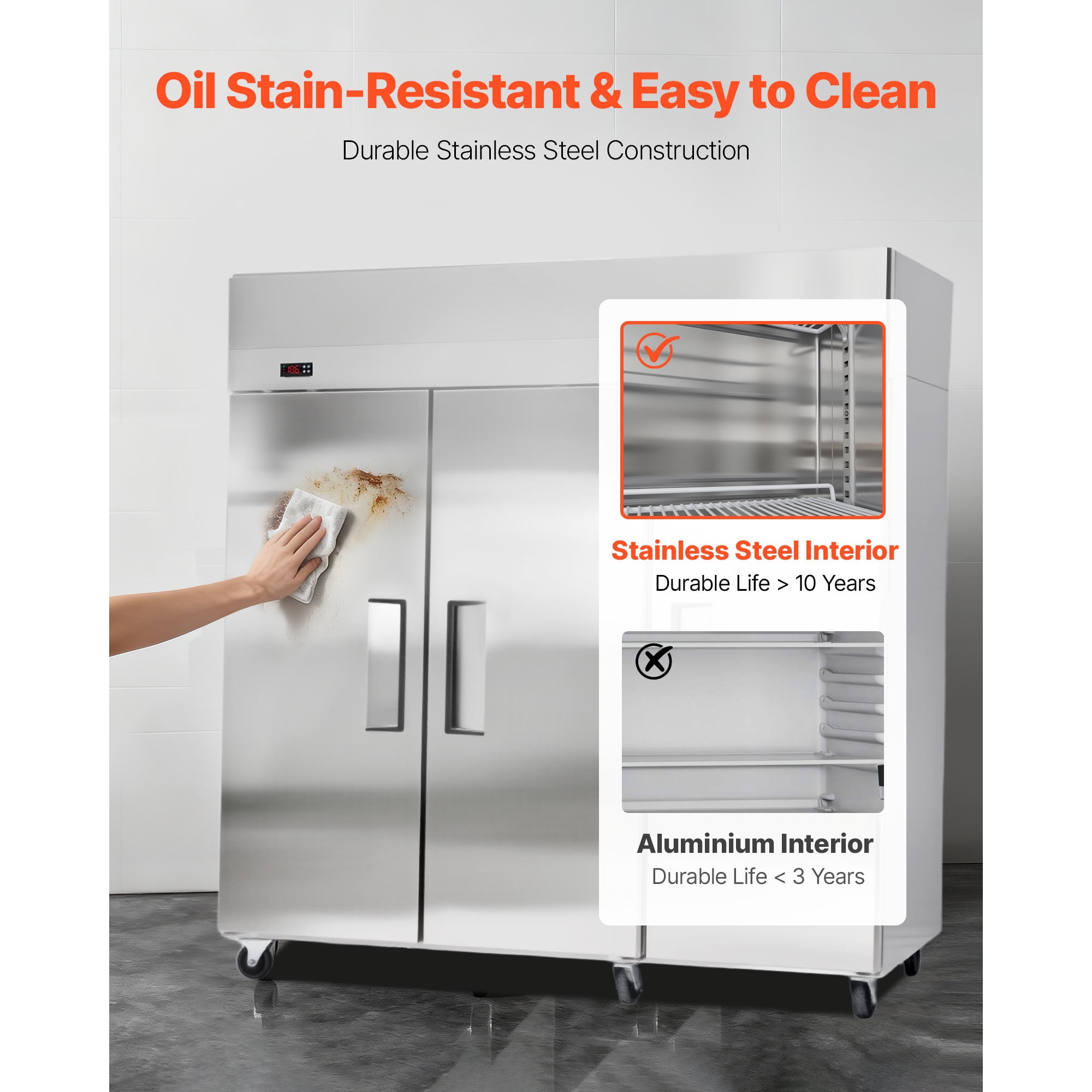 KFFKFF Commercial Refrigerator and Freezer Combo 72"W, 51 Cu.Ft Stainless Steel Upright Unit with Three Doors, Auto-Defrost, 9 Adjustable Shelves, UL Certified