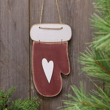 Distressed Wooden Mitten Ornament