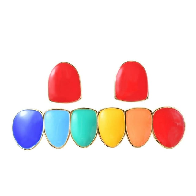 2 Colgantes De Dientes De Colmillo E Inferior Para Hombres, Mujeres, Boca Ip, Joyería Colorida, Dientes De Esmalte Oro Zulema Parrillas de dientes de colores