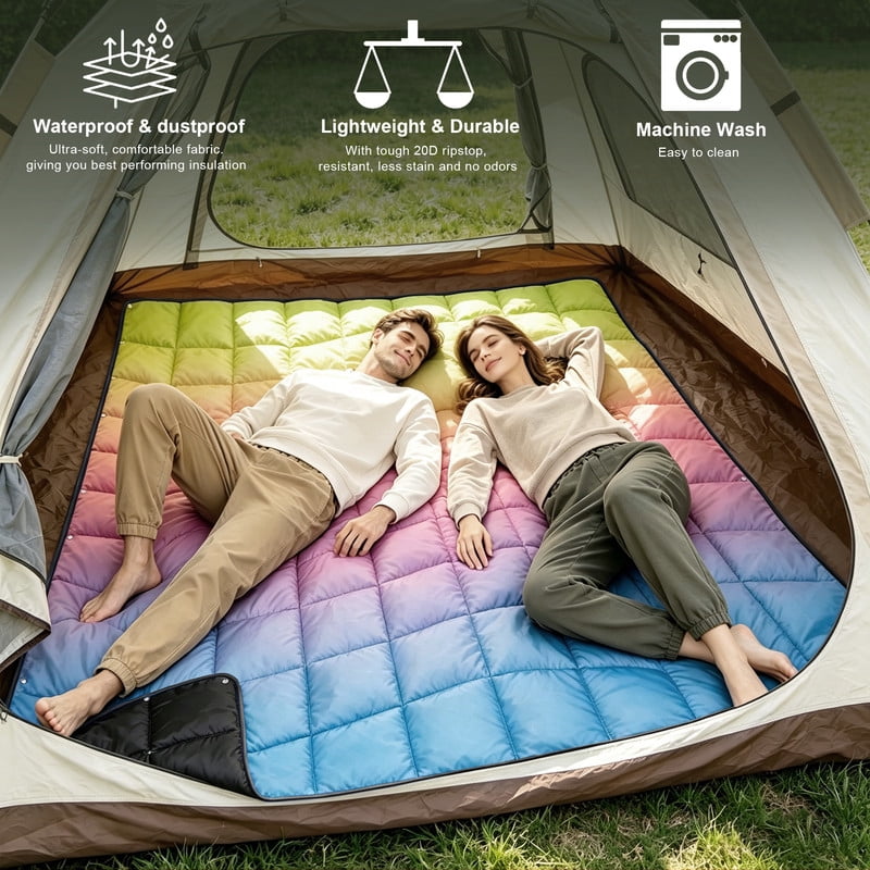 Outdoor Waterproof Blanket Sleeping Bag Alternative - 79"x55" Packable Camping Quilt with Snaps & Compression Sack, Colorful Lightweight Travel Stadium Blanket for Hiking, Picnic, All Season Camping
