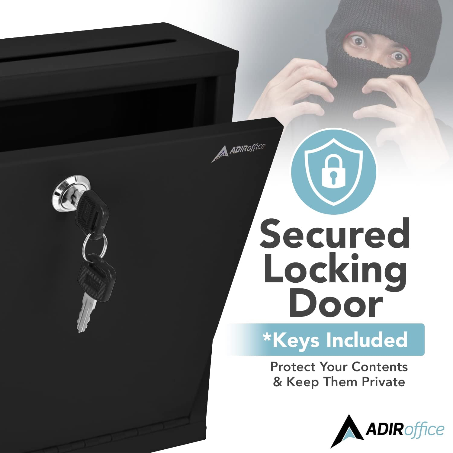 Adir Metal Suggestion Box with Lock and Slot, Wall Mount Deposit Box for Payments and Checks, Mailbox for house, Safe Drop Box with Keys - 3x10x12 Inch Black