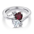 thumbnail image 3 of Gem Stone King 925 Sterling Silver Red Rhodolite Garnet White Moissanite and White Diamond Ring for Women (1.55 Cttw, Heart Shape 6MM, Gemstone January Birthstone, Size 7), 3 of 6
