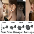 thumbnail image 3 of KeyStyle Geometric Stud Earrings Set, Hexagon Stud Earrings for Women & Men, Jewelry Earrings Valentines Gifts for Husband, Black Tone, (4-10)mm, 4 Pairs, 3 of 9