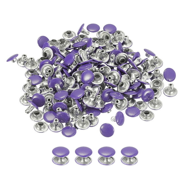 Unique Bargains 100 Sets Leather Rivets 8mm Double Cap Rivets 7mm Height Studs Purple
