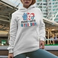 thumbnail image 2 of Peace, Love & Freedom, 90s Retro 4th of July Art Merch Gift, White Hooded Sweatshirt or Hoodie, Small, 2 of 5