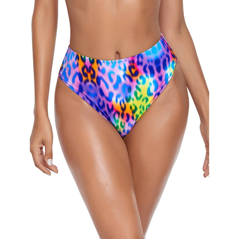RELLECIGA Women's Purple Leopard High Cut High Waisted Bikini Bottom Size  Small