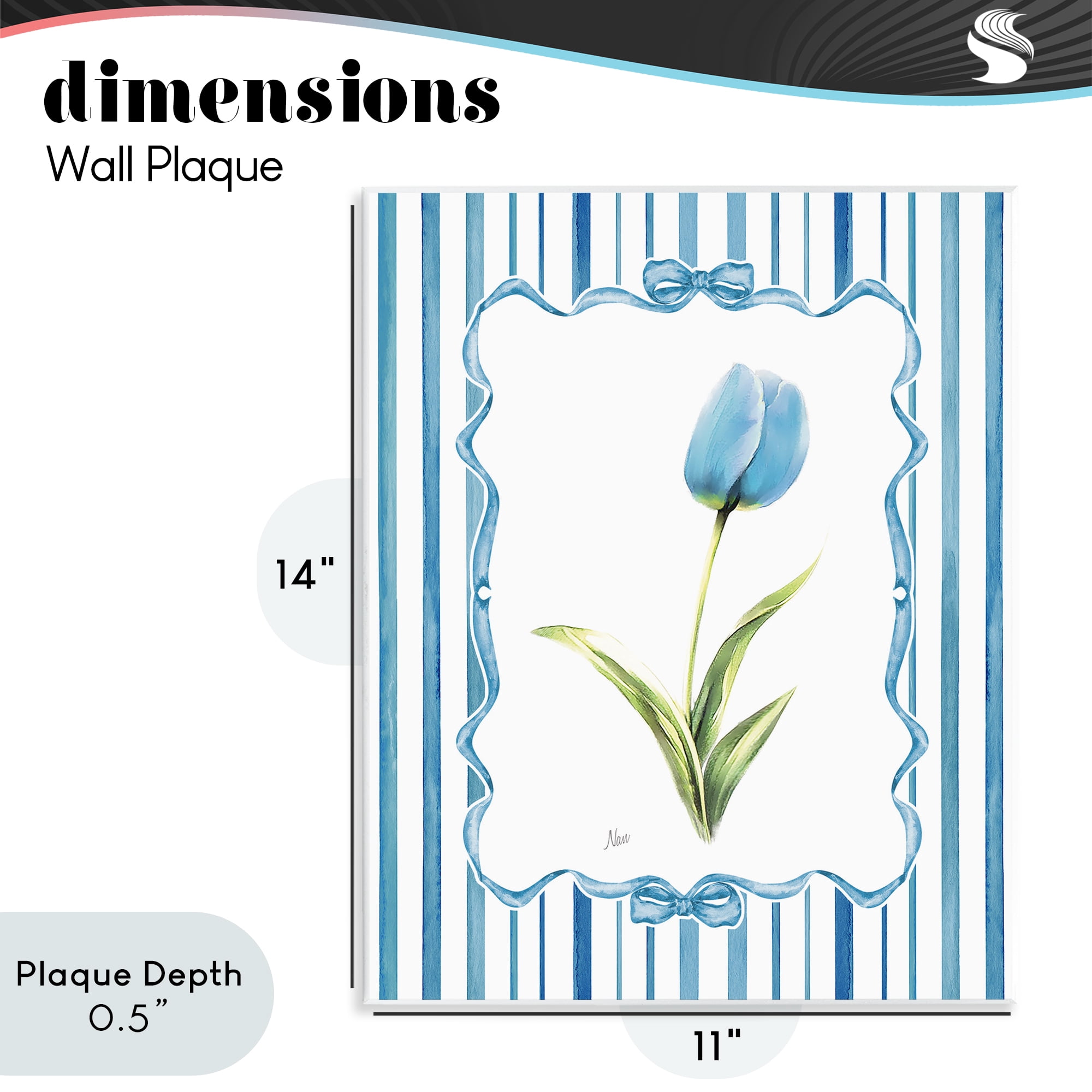 Stupell Industries Blue Tulip & Ribbon Border Wall Plaque Art, design by Nan