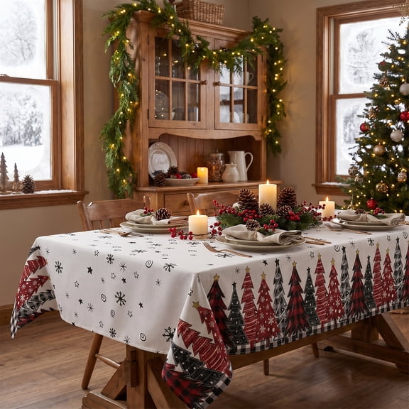 Sm:)e Christmas Trees Buffalo Plaid Tablecloth 60x84 Inch