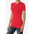 thumbnail image 3 of Women's & Juniors Basic Round Crew Neck Short Sleeve Stretch Cotton Spandex T-Shirts, 3 of 3